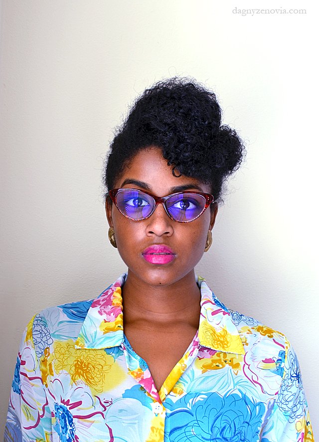 Dagny Zenovia: Vintage floral blouse + NYDJ maroon leggings + Shoe Dazzle blue heels + Aldo gold earrings