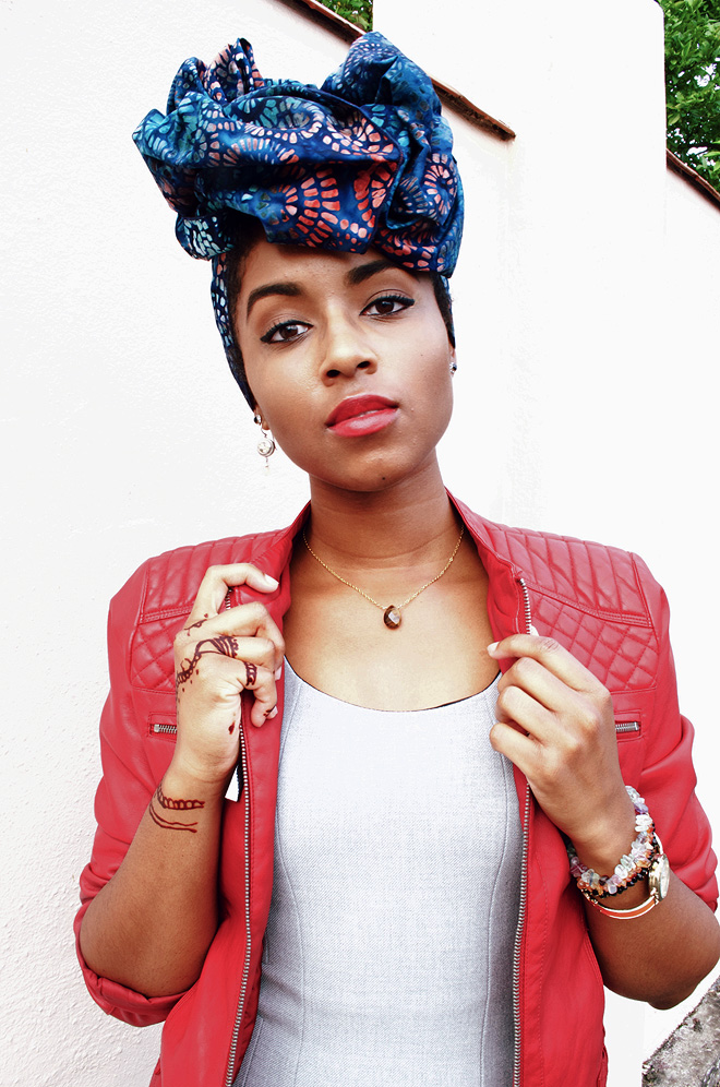 Dagny Zenovia African Head Wrap Leather Jacket