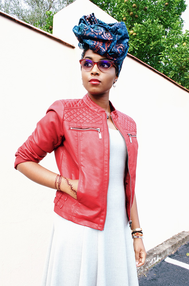 Dagny Zenovia African Head Wrap Leather Jacket
