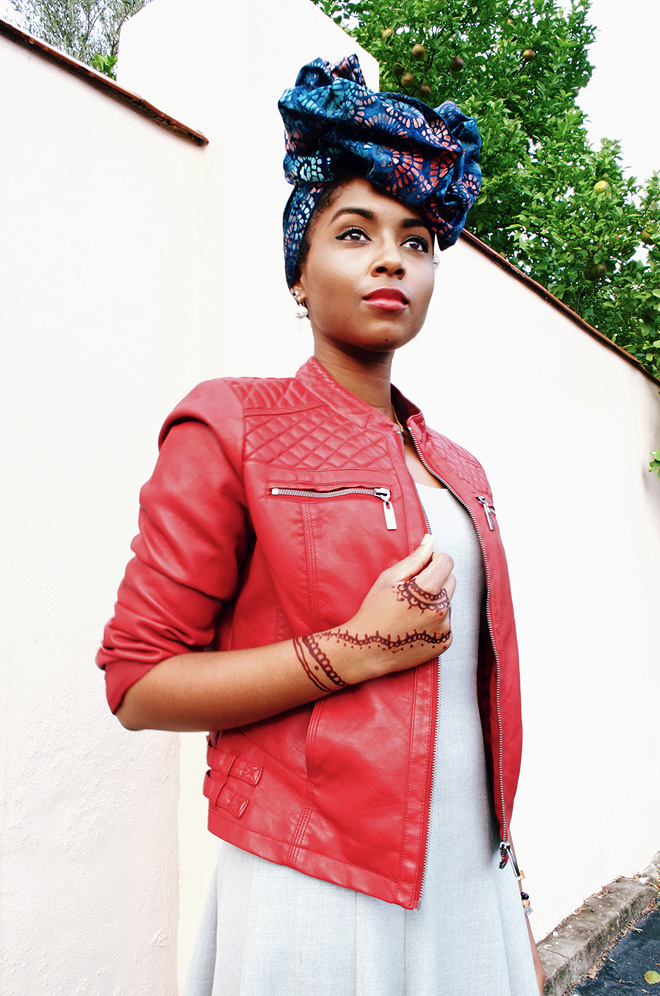 Dagny Zenovia African Head Wrap Leather Jacket