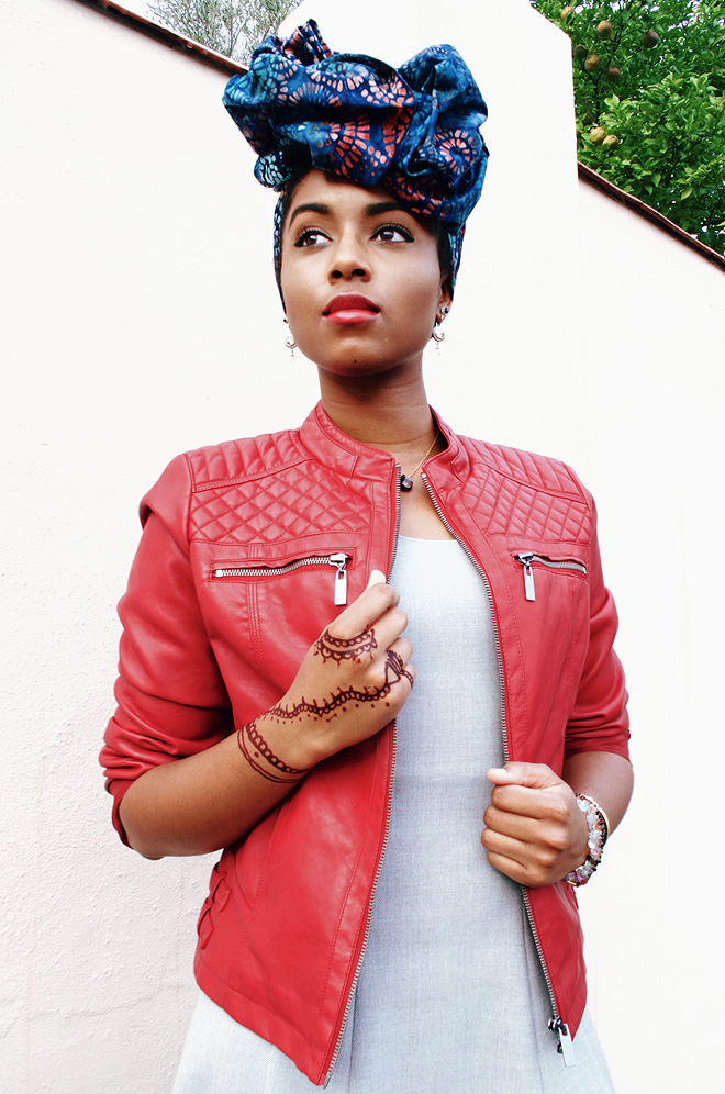 Dagny Zenovia African Head Wrap Leather Jacket