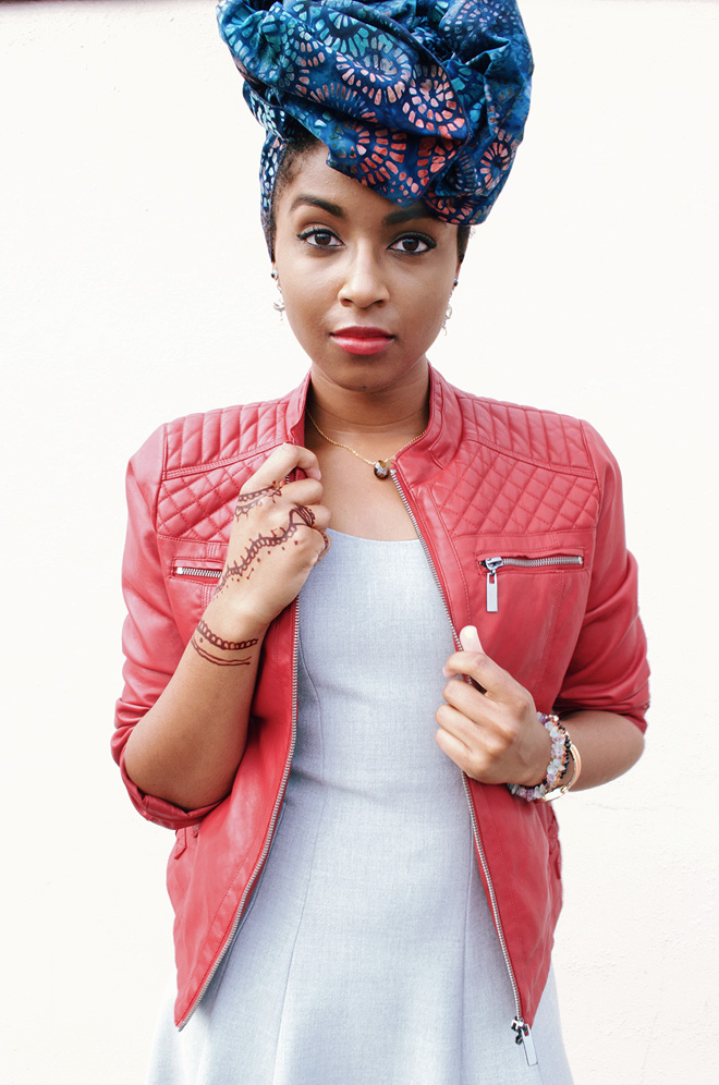 Dagny Zenovia African Head Wrap Leather Jacket